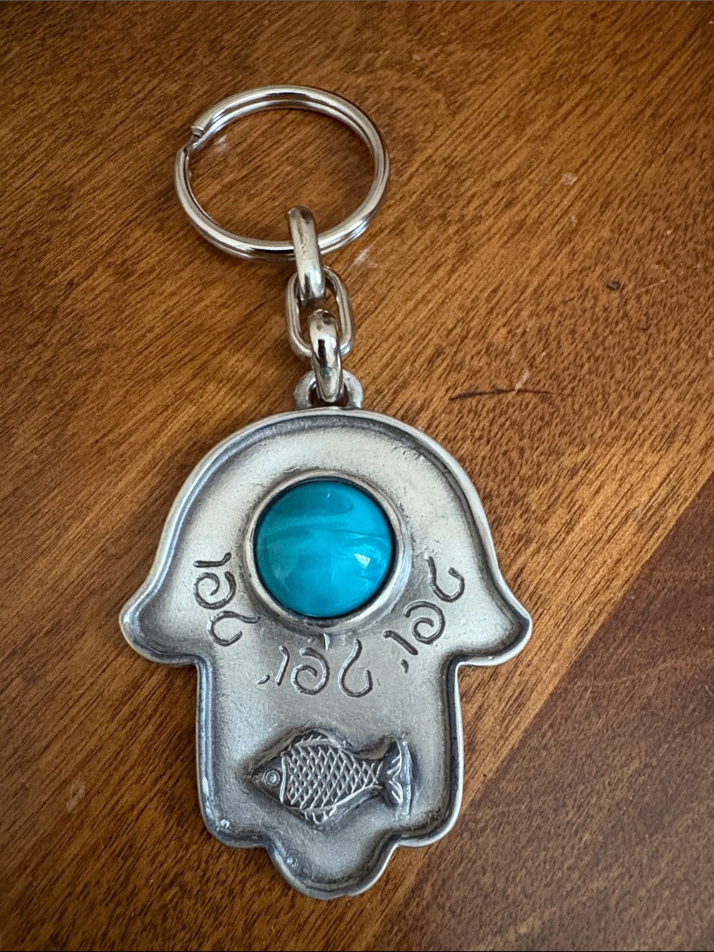 Sterling Silver Hamsa Keychain with Turquoise Stone - Home Accents